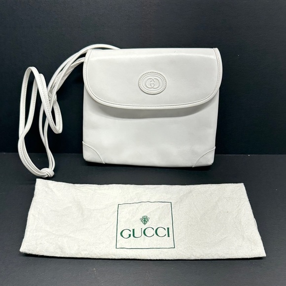 Gucci Purse Shoulder Bag Italian Leather Square White Gold Vintage With Dustbag - Picture 15 of 17